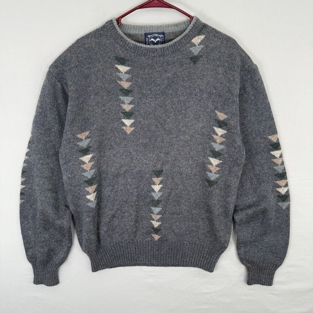 Vintage Geometric Sweater Mens XL Tribal Sweatshirt US Lines Sportswear Preppy